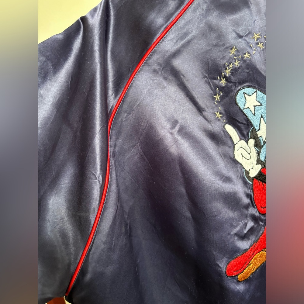 Vintage 80s Disney Fantasia Mickey Mouse Satin Bomber Jacket Size L. Wizard - Picture 7 of 10